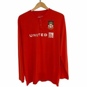 Wrexham AFC x United Airlines Polaris Long Sleeve Henley Pajama Shirt L/XL Red